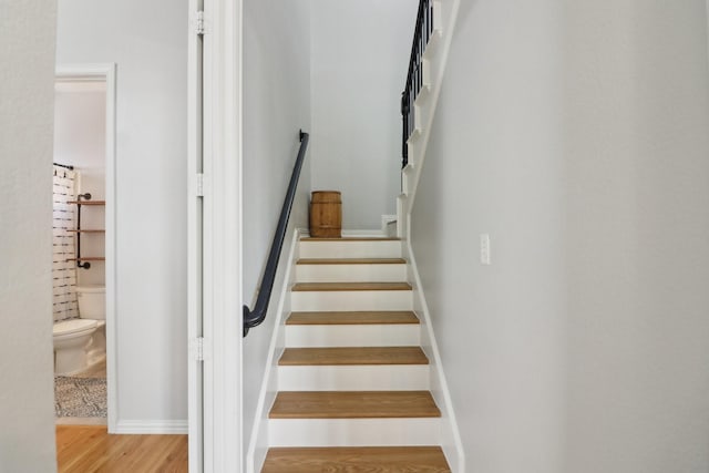 stairs with wood-type flooring