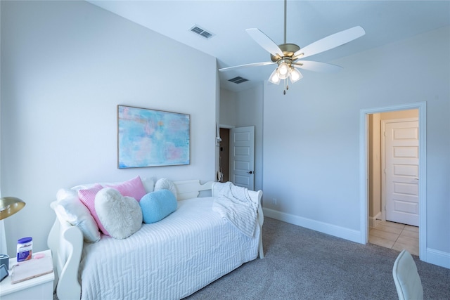 bedroom featuring ceiling fan and carpet flooring