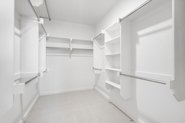 walk in closet with light colored carpet