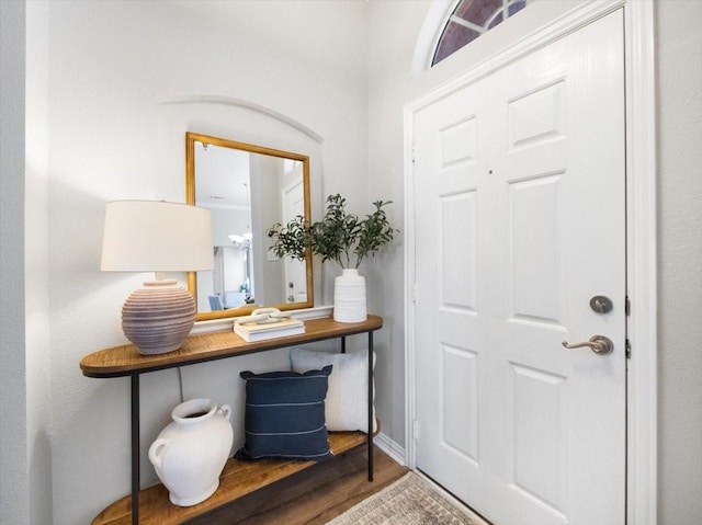 entryway with wood-type flooring