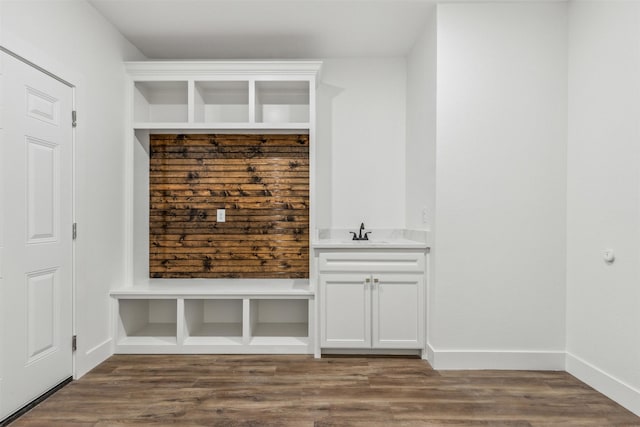 mudroom featuring sink and hardwood / wood-style floors