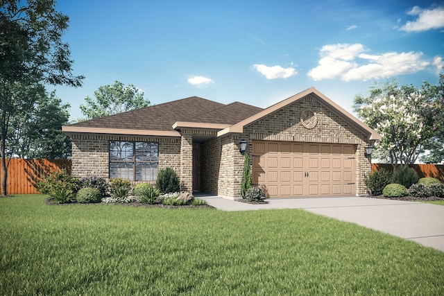 view of front of home with a front lawn and a garage