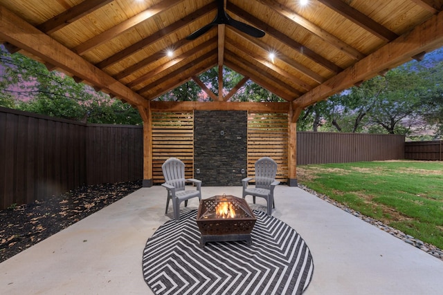 view of patio / terrace featuring a fire pit