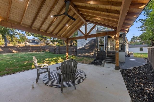 view of patio / terrace featuring ceiling fan and a gazebo