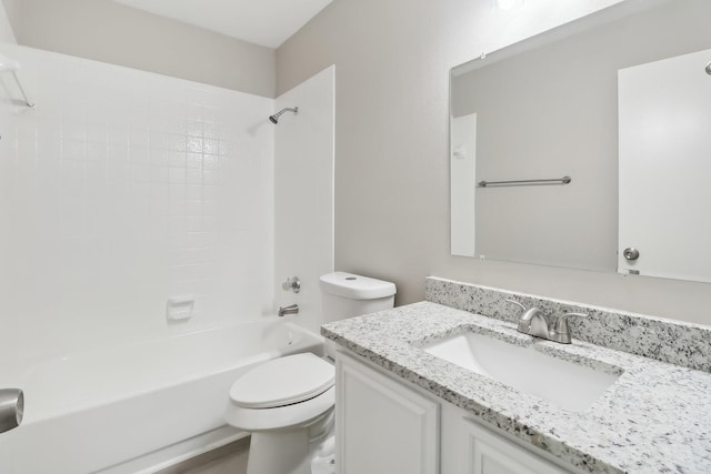 full bathroom with toilet, vanity, and bathing tub / shower combination