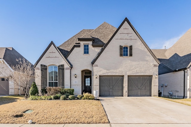 french country inspired facade with a garage