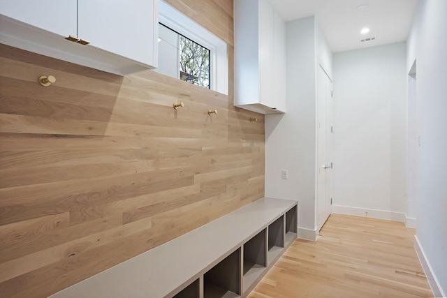 mudroom featuring light hardwood / wood-style flooring