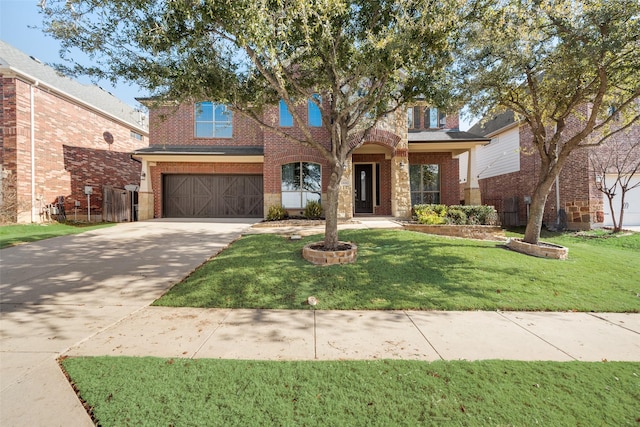 view of front of house featuring a front lawn and a garage