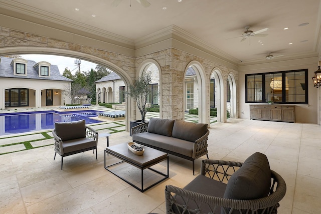 view of patio / terrace featuring ceiling fan and outdoor lounge area