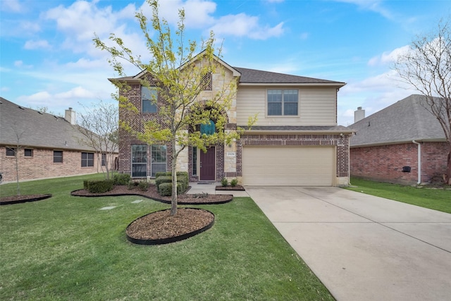 front of property with a front lawn and a garage