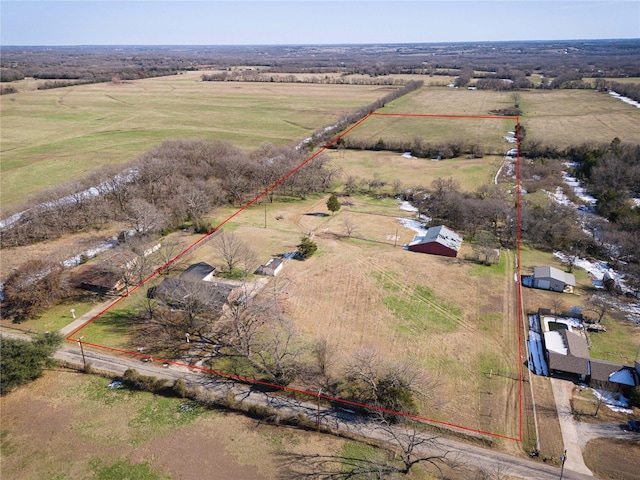 aerial view featuring a rural view