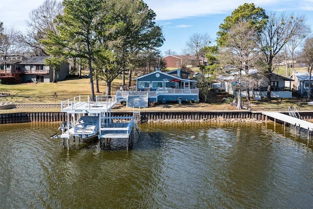 view of dock with a water view