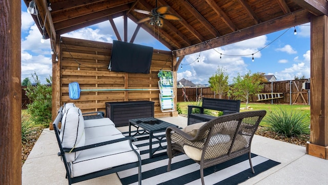 view of patio / terrace with ceiling fan and outdoor lounge area