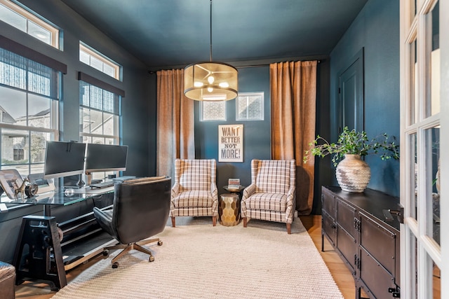 office area featuring light hardwood / wood-style flooring