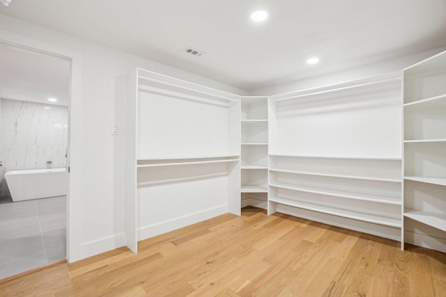 spacious closet with hardwood / wood-style flooring