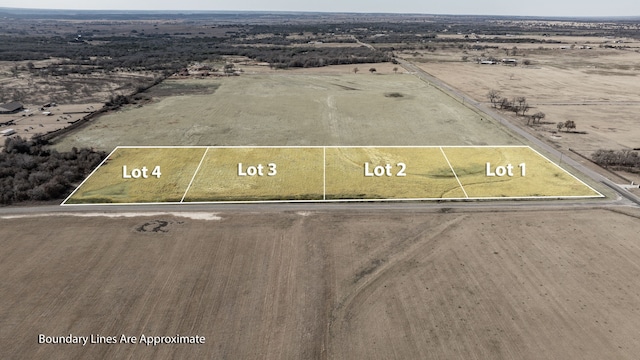 birds eye view of property featuring a rural view