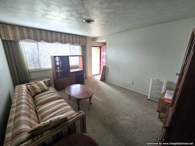 unfurnished room featuring light colored carpet and a textured ceiling