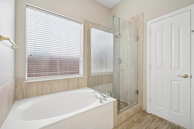 bathroom with plus walk in shower