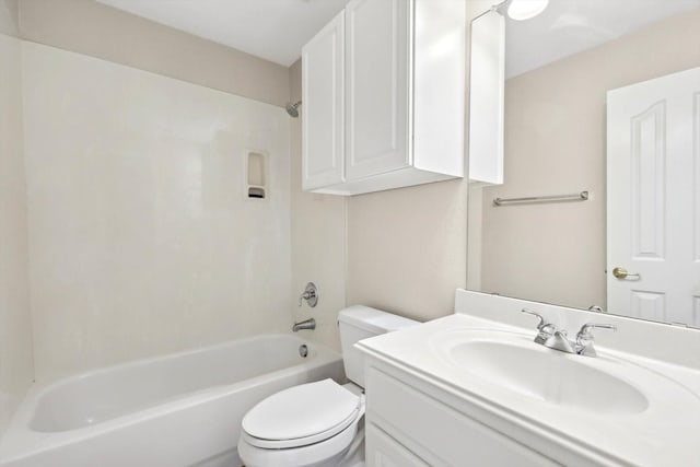 full bathroom featuring shower / tub combination, vanity, and toilet