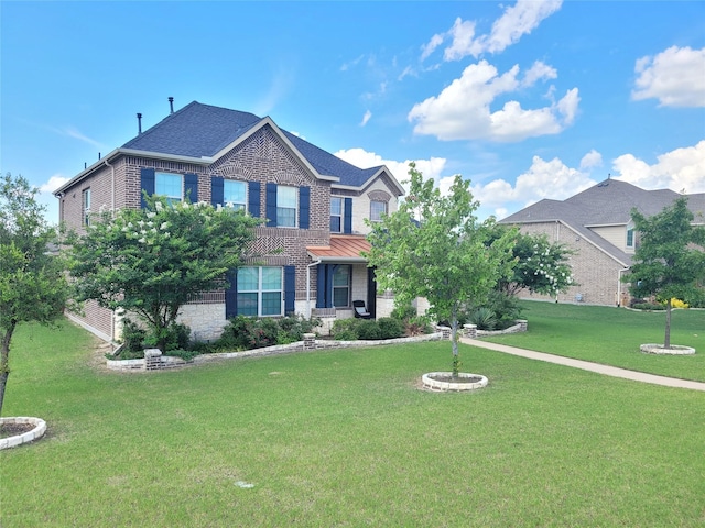 view of front of home featuring a front lawn