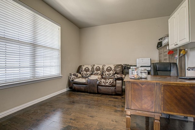 office area with a healthy amount of sunlight and dark wood-type flooring