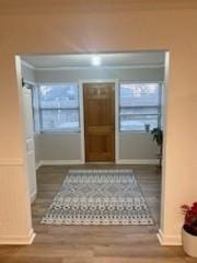 entryway with hardwood / wood-style flooring