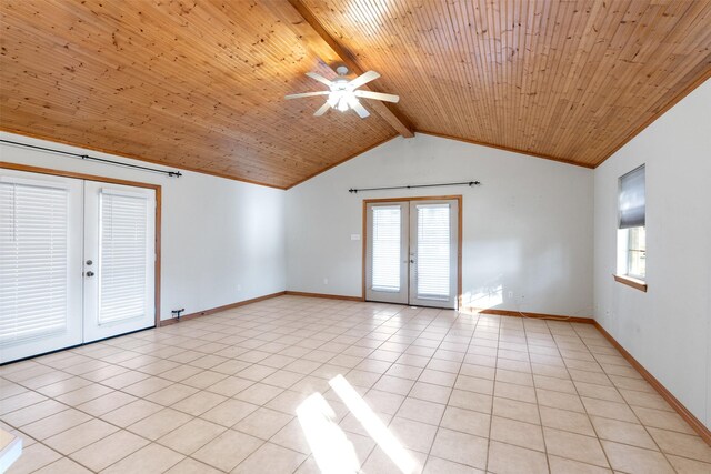 kitchen featuring lofted ceiling, wood ceiling, sink, and light tile patterned flooring