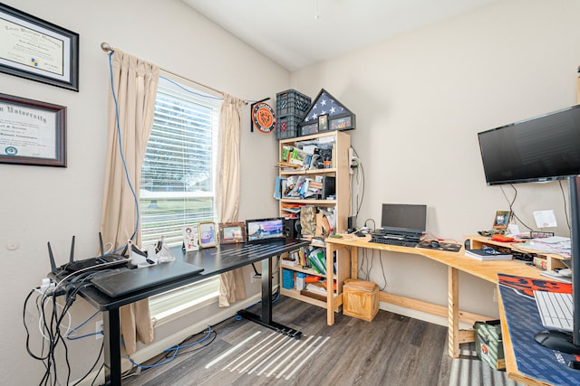 office with wood-type flooring