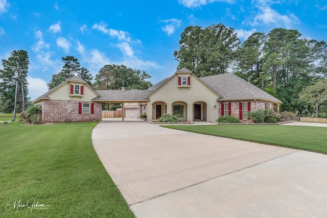 view of front facade featuring a garage and a front yard