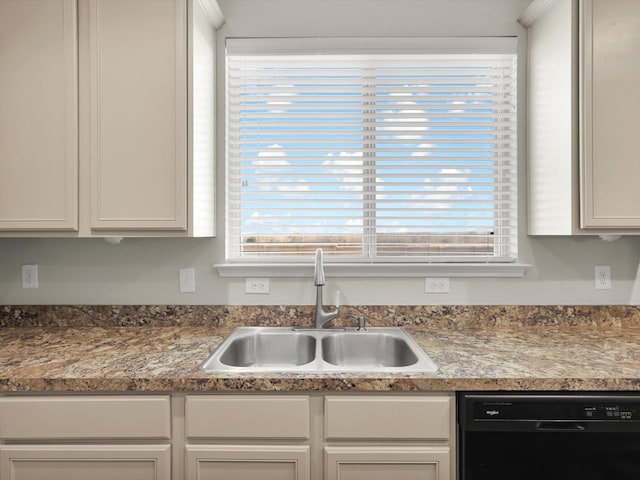 kitchen featuring sink, black dishwasher, and white cabinetry