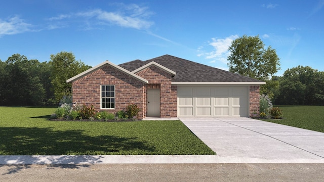 single story home with a front lawn and a garage