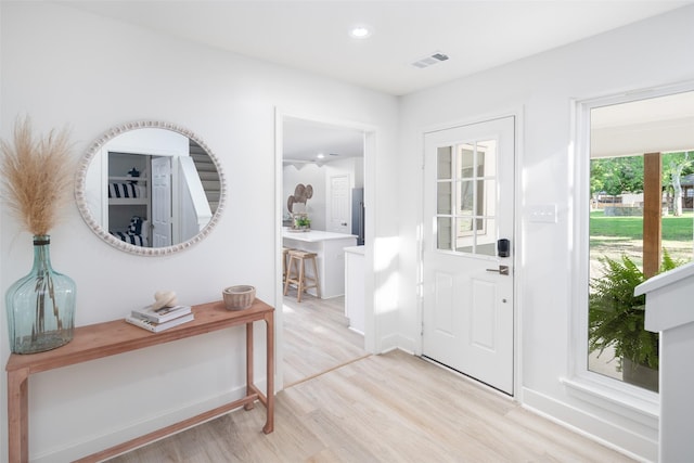 foyer entrance with light wood-type flooring