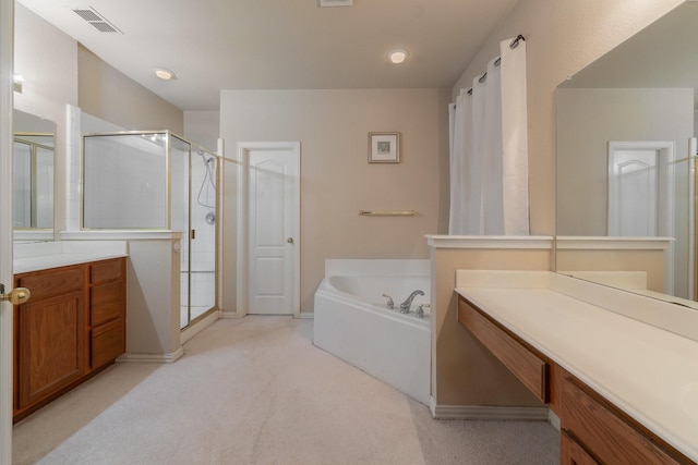 bathroom featuring vanity and plus walk in shower