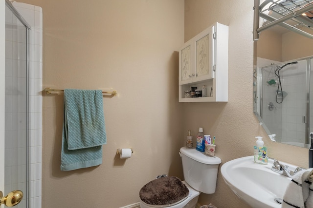 bathroom with sink, toilet, and walk in shower