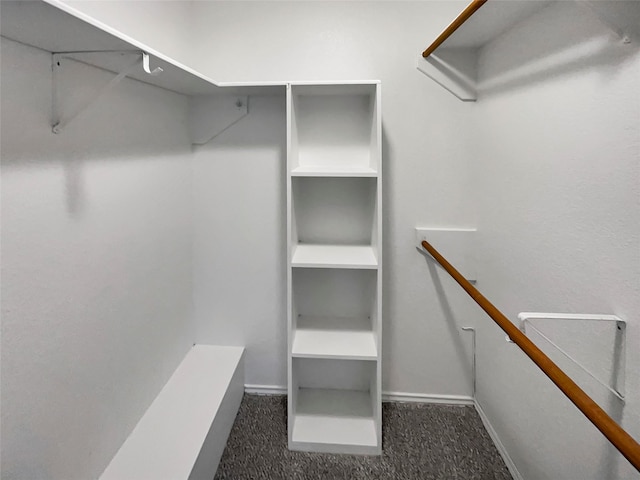 spacious closet featuring dark carpet