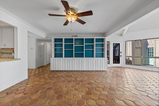 unfurnished living room featuring ceiling fan