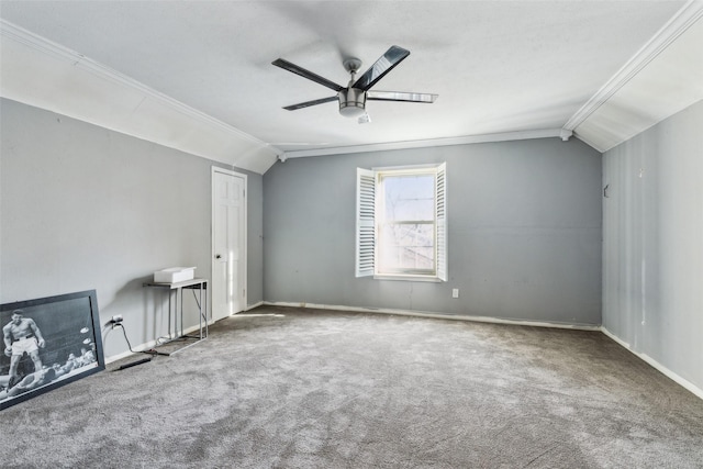 additional living space with lofted ceiling, ceiling fan, and carpet floors