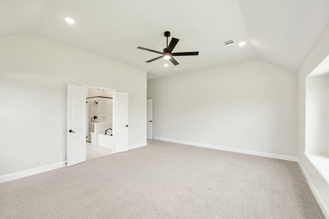 1233 Sylvia St, Desoto, TX 75115 - unfurnished bedroom with lofted ceiling, light colored carpet, recessed lighting, baseboards, and ceiling fan