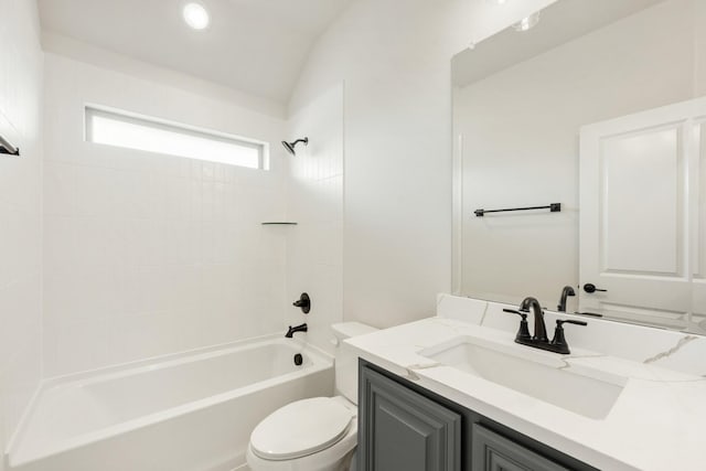 1233 Sylvia St, Desoto, TX 75115 - bathroom with toilet, vanity, shower / bath combination, and vaulted ceiling