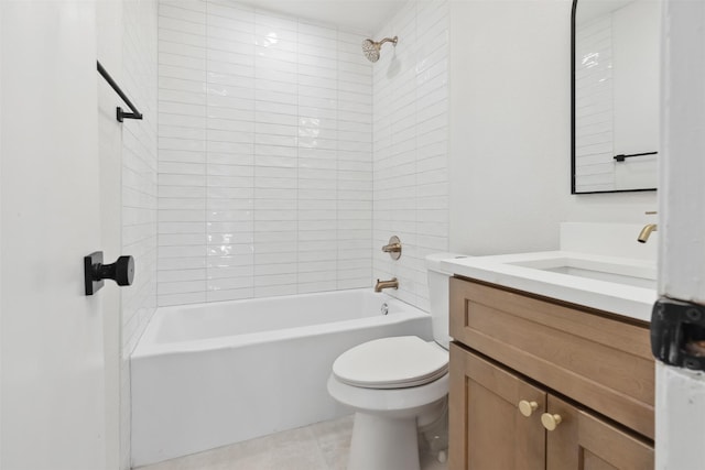 bathroom with vanity, toilet, tub / shower combination, and tile patterned flooring