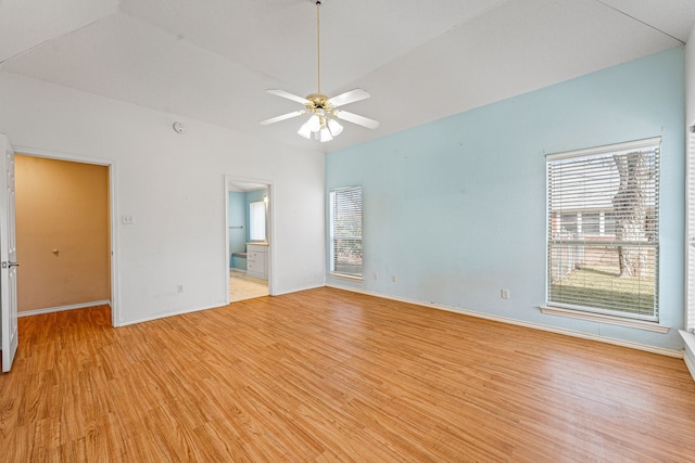 unfurnished room with ceiling fan and light hardwood / wood-style flooring