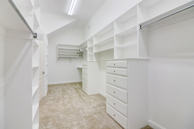 spacious closet featuring light colored carpet