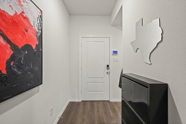 doorway to outside with dark wood-type flooring