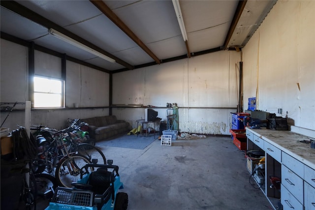 garage featuring a workshop area