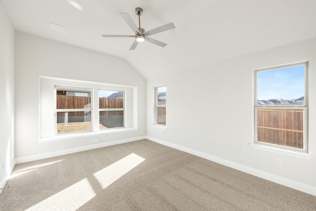 175 Creekside Dr, Sanger, TX 76266 - carpeted spare room with a ceiling fan, baseboards, and lofted ceiling