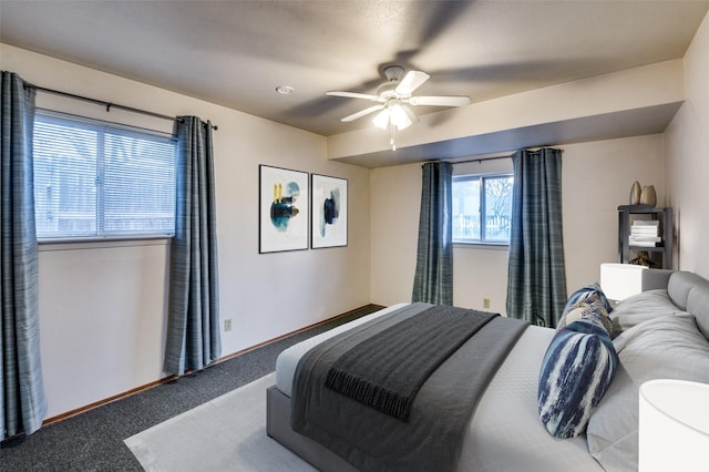 bedroom featuring ceiling fan and carpet floors