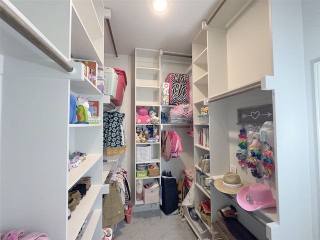 spacious closet with light carpet