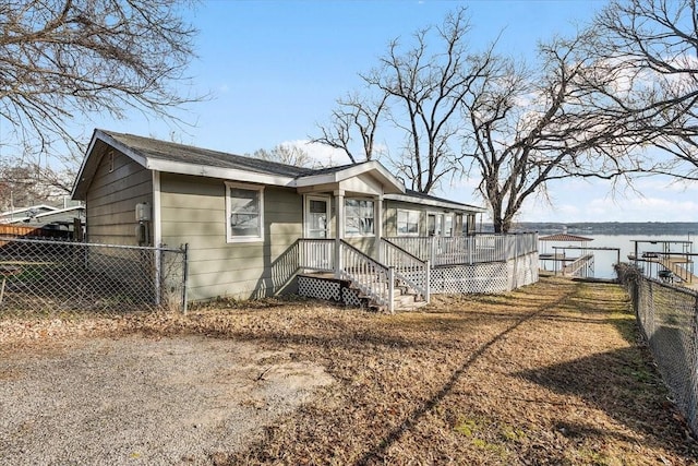 exterior space featuring a water view