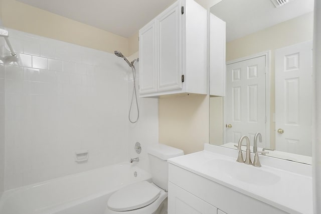 full bathroom with toilet, vanity, and tub / shower combination