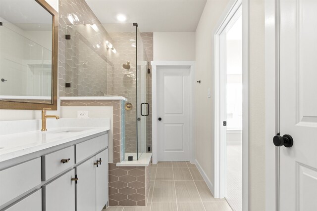 729 Tower Rd, Wylie, TX 75098 - full bath featuring vanity, tile patterned flooring, baseboards, and a stall shower